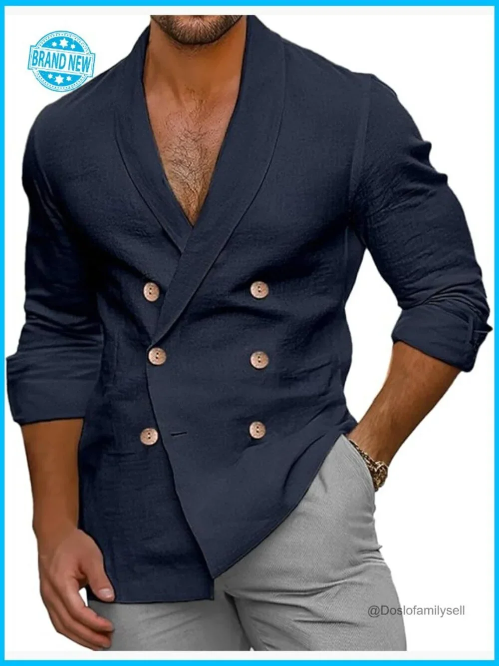 Linen Blazer Double Breasted Shawl Collar Slim Fit Classic Retro Beach Vacation